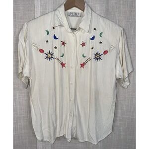 Vintage Y2K 90s Blouse Shirt Petite Sophisticates Celestial Moon Stars